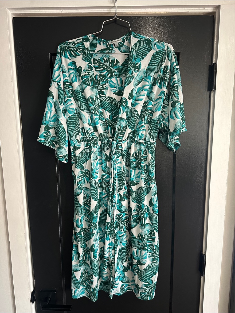 Tropical Leaf Print Swimsuit Cover - Green